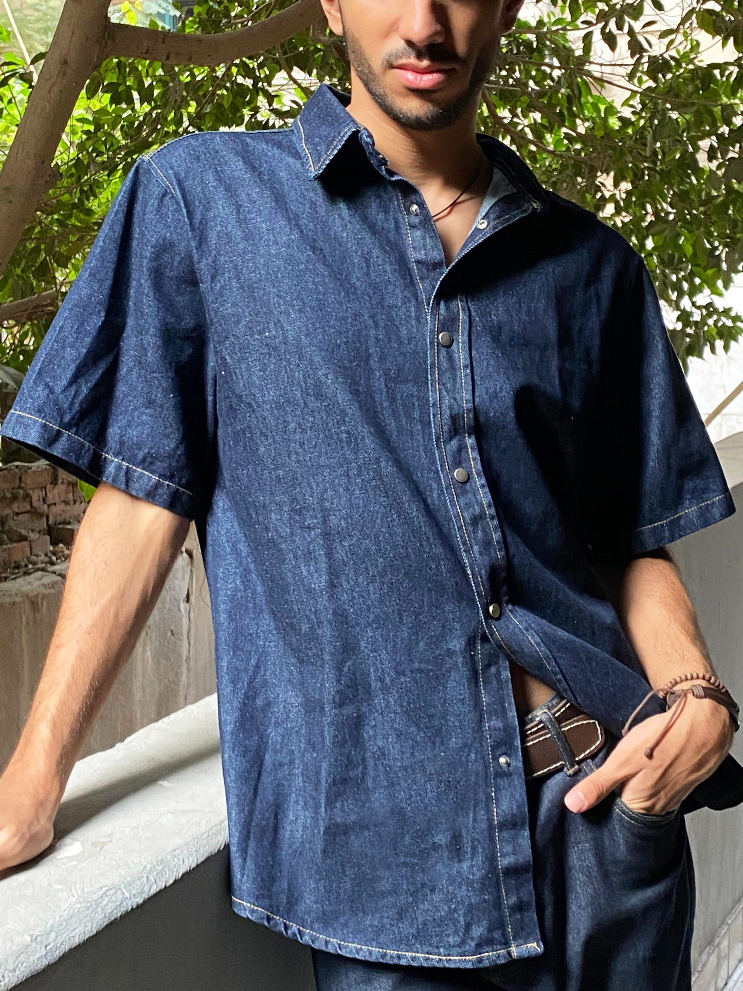 Raw denim Short sleeve shirt