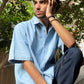 Light blue short sleeve denim shirt