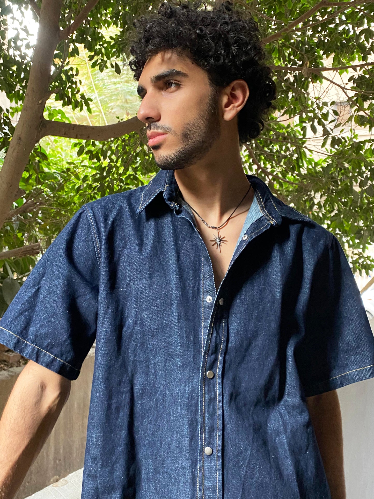 Raw denim Short sleeve shirt