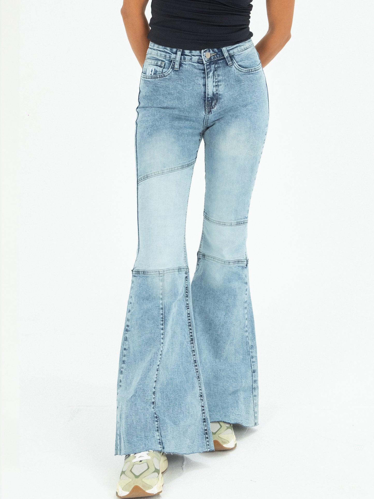 70s Light Blue Mid Rise Flare Jeans