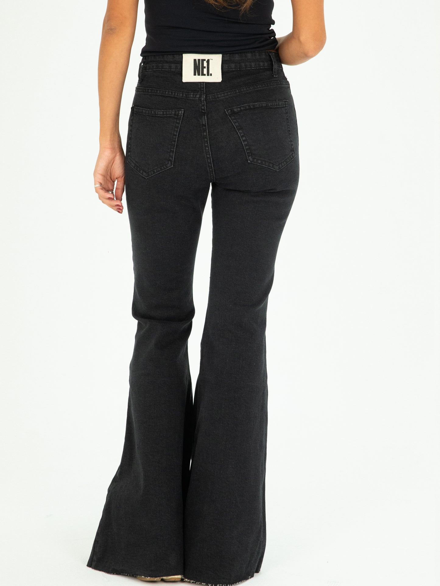 70s Black Mid Rise Flare Jeans