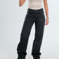 Black Ripped Mid Rise Straight Jeans