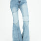 70s Light Blue Mid Rise Flare Jeans