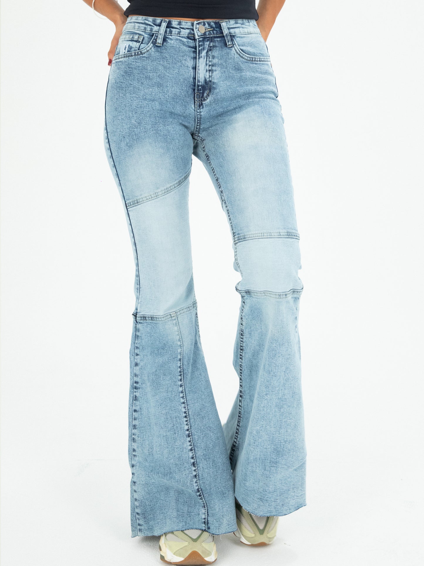 70s Light Blue Mid Rise Flare Jeans