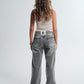 Light grey mid rise straight jeans