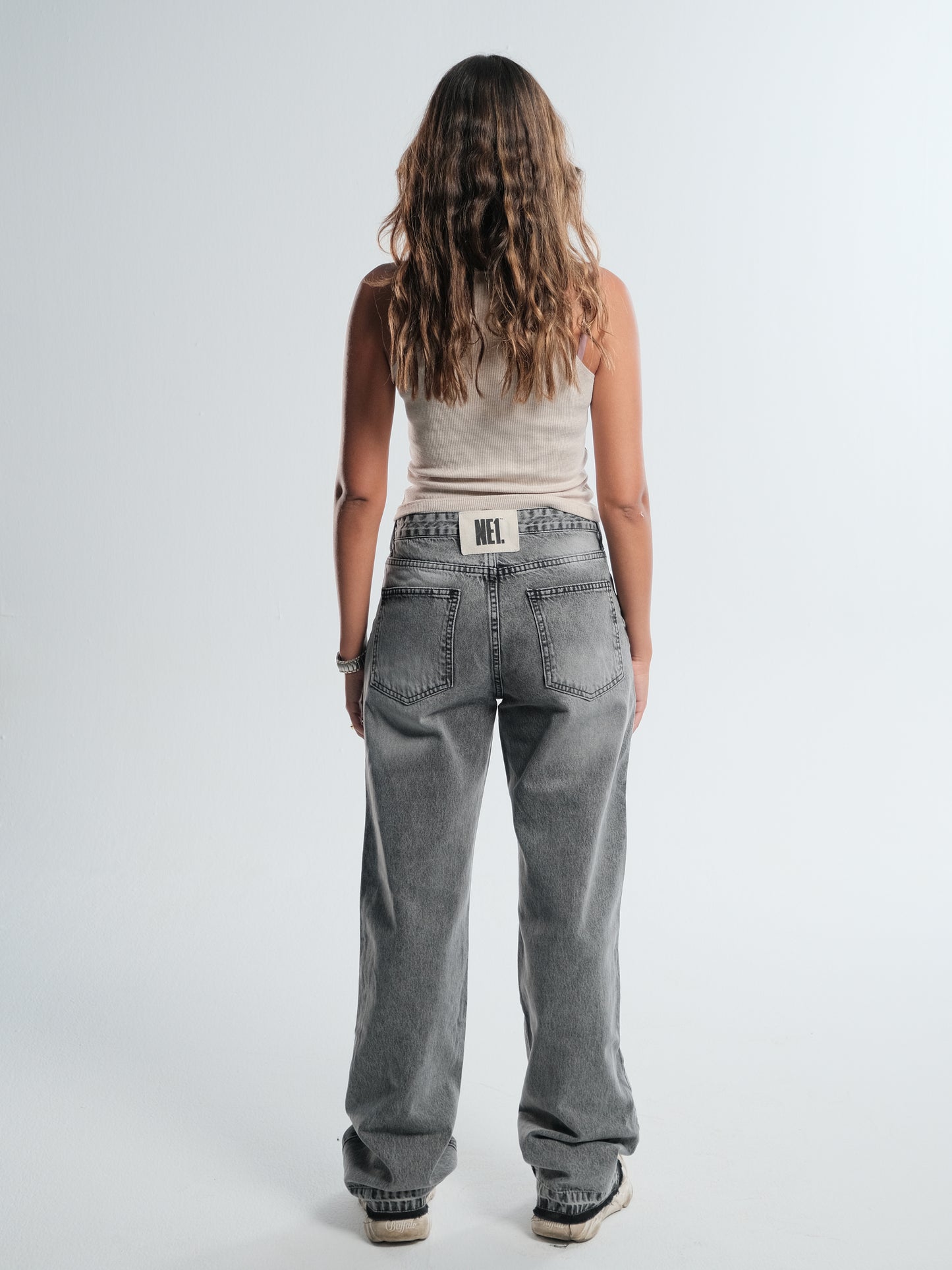 Light grey mid rise straight jeans