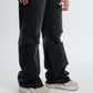 Black Ripped Mid Rise Straight Jeans