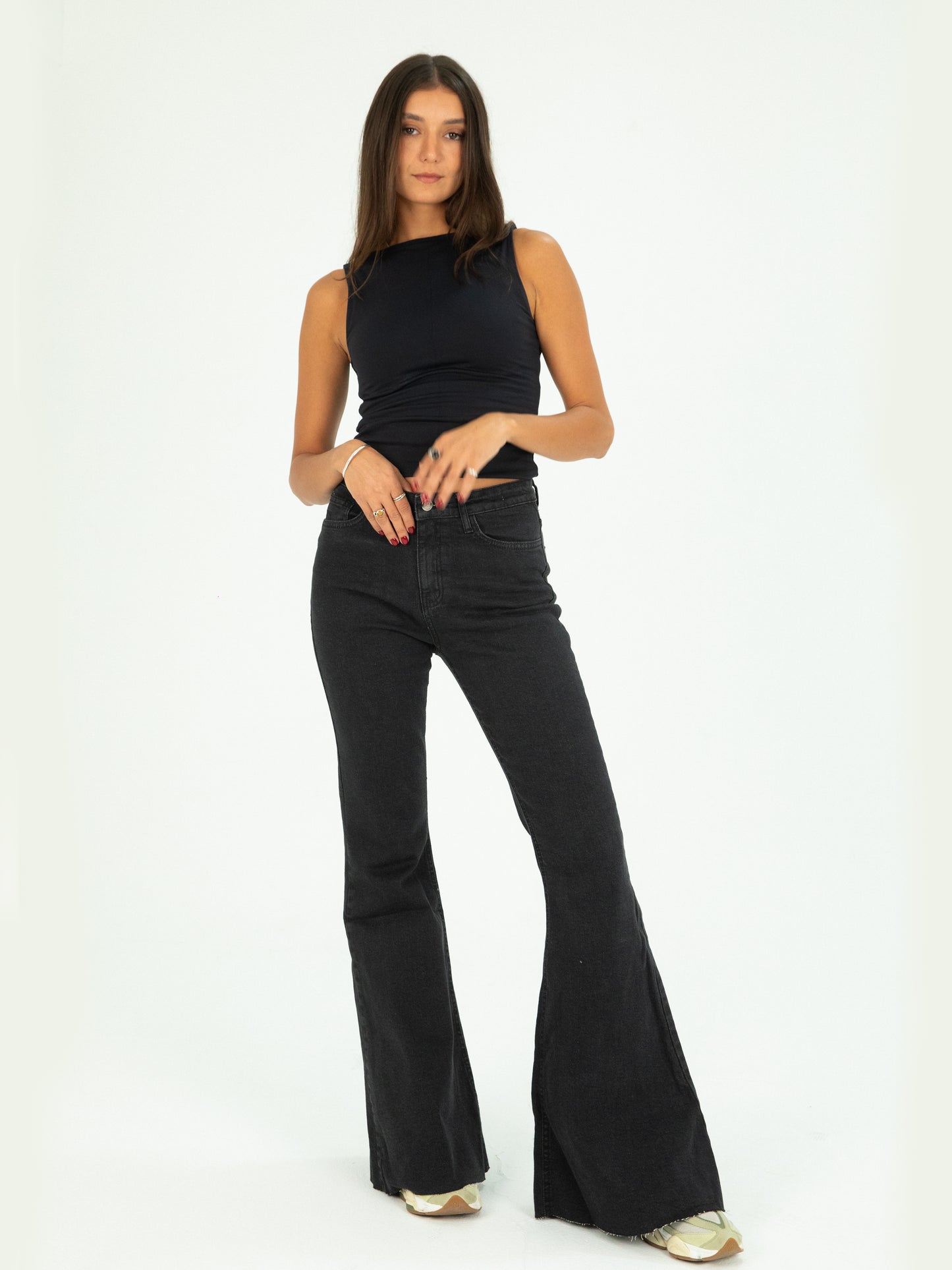 70s Black Mid Rise Flare Jeans